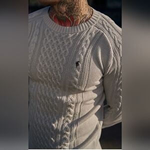 Father Sons Cream Colored Cable Knit Mens Sweater M